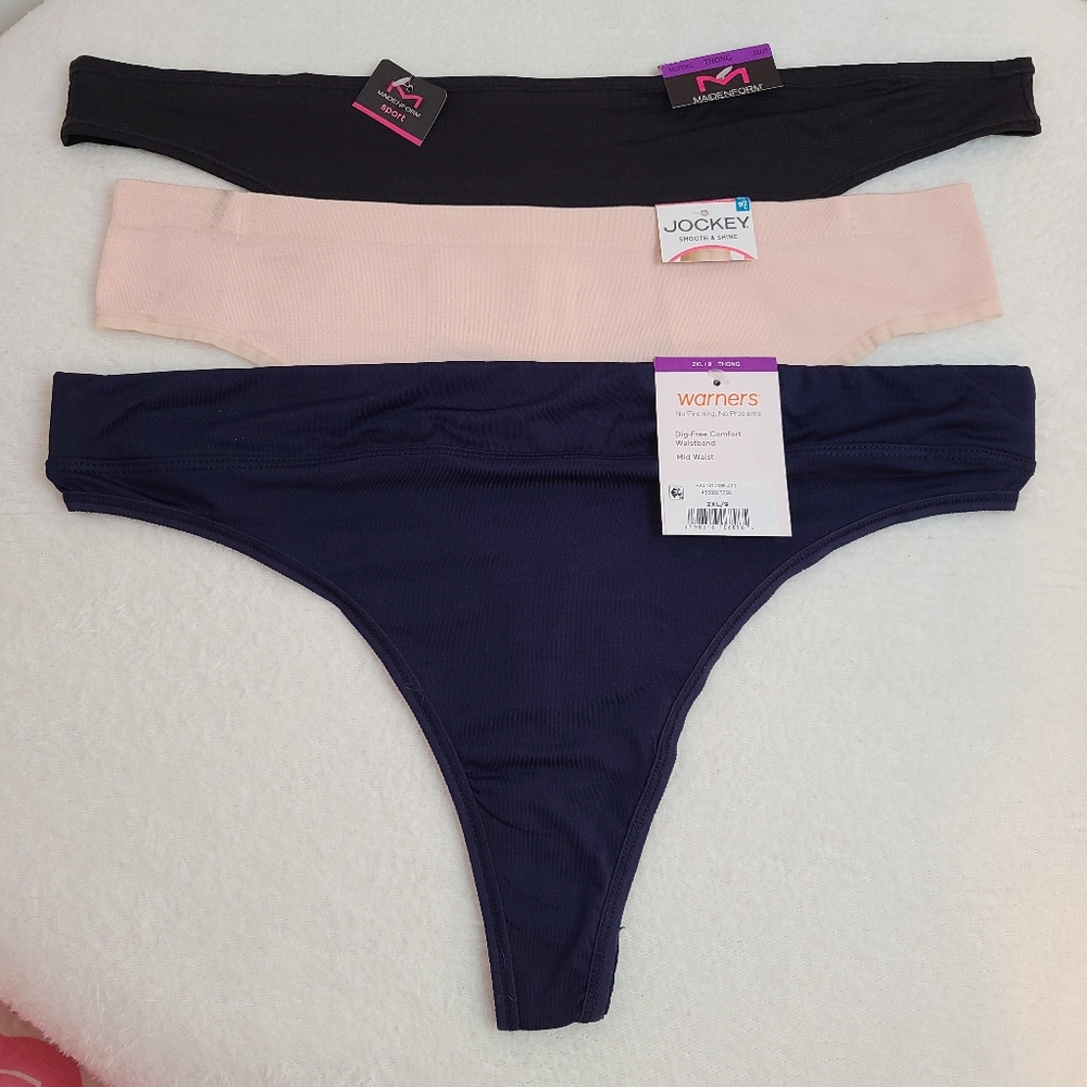 3 Pairs Assorted Smooth Microfiber Nylon Thong Panties From Kohls Size 2X